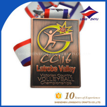 Rectangle Forme Antiquaire Cuivre Médaille de volleyball Médaille sportive avec ruban